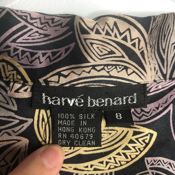 Harve Benard Silk Leaf Print Long Sleeve Blouse 8 - Picture 3 of 8